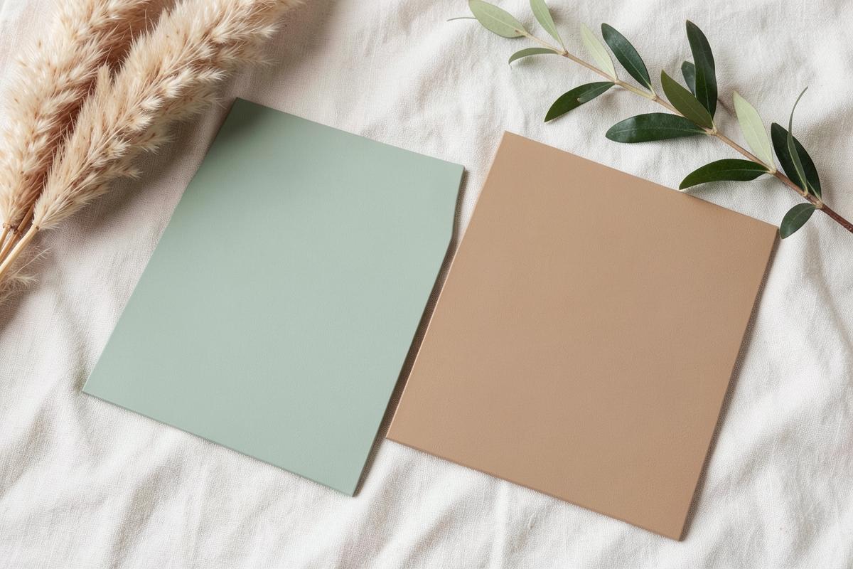 Amostras de pintura eletrostática nas cores sálvia e duna